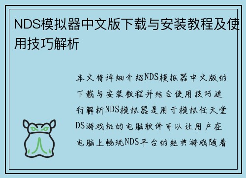NDS模拟器中文版下载与安装教程及使用技巧解析